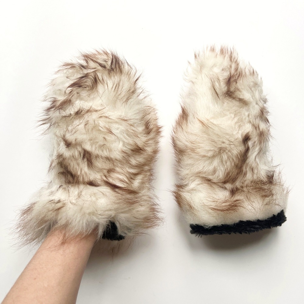 Vintage Genuine Fur‎ Leather Mittens Shearling Sheepskin Cozy Winter Gloves
